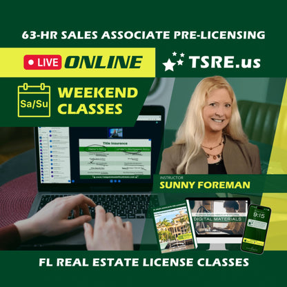 LIVE Online | Jan 4 9:00am | 63-HR FL Real Estate Classes SLPRE TSRE LIVE Online | Tampa School of Real Estate 